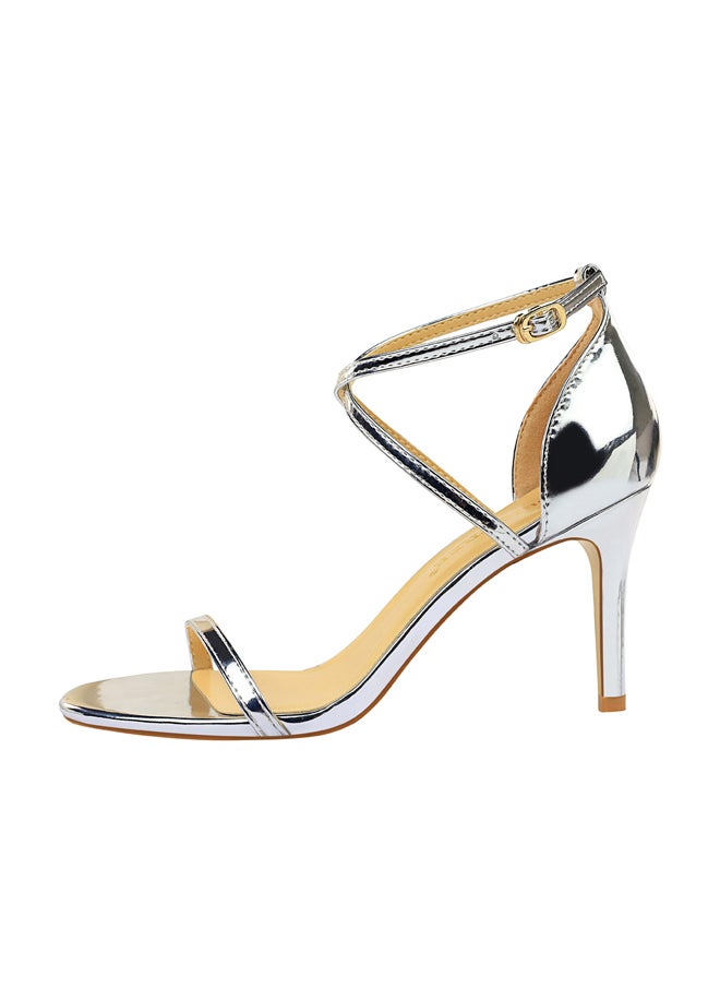 BIGTREE Open Toe Metallic Cross Strap Stiletto Sandals High Heels  - Image 2