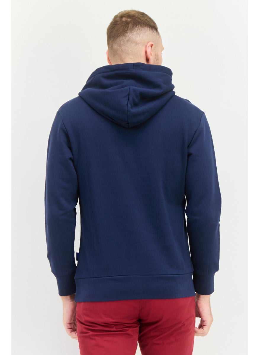 GAS - Men Hooded Long Sleeve Brand Logo Sweatshirt, Navy - Image 1
