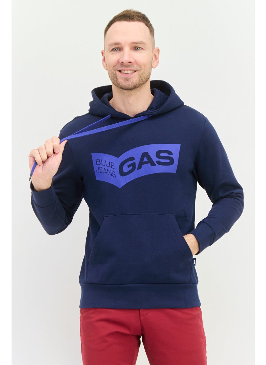 GAS - Men Hooded Long Sleeve Brand Logo Sweatshirt, Navy - Image 1