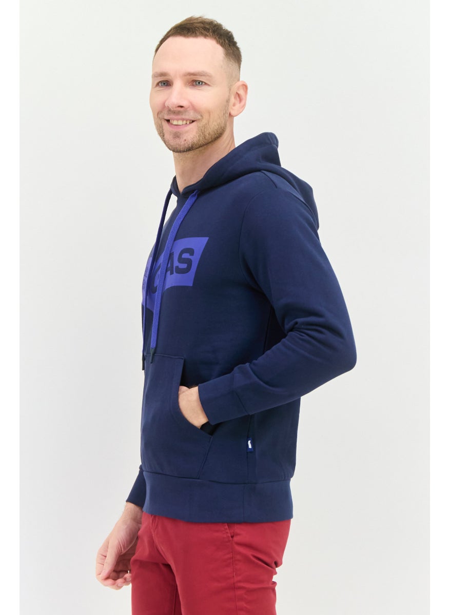 GAS - Men Hooded Long Sleeve Brand Logo Sweatshirt, Navy - Image 1