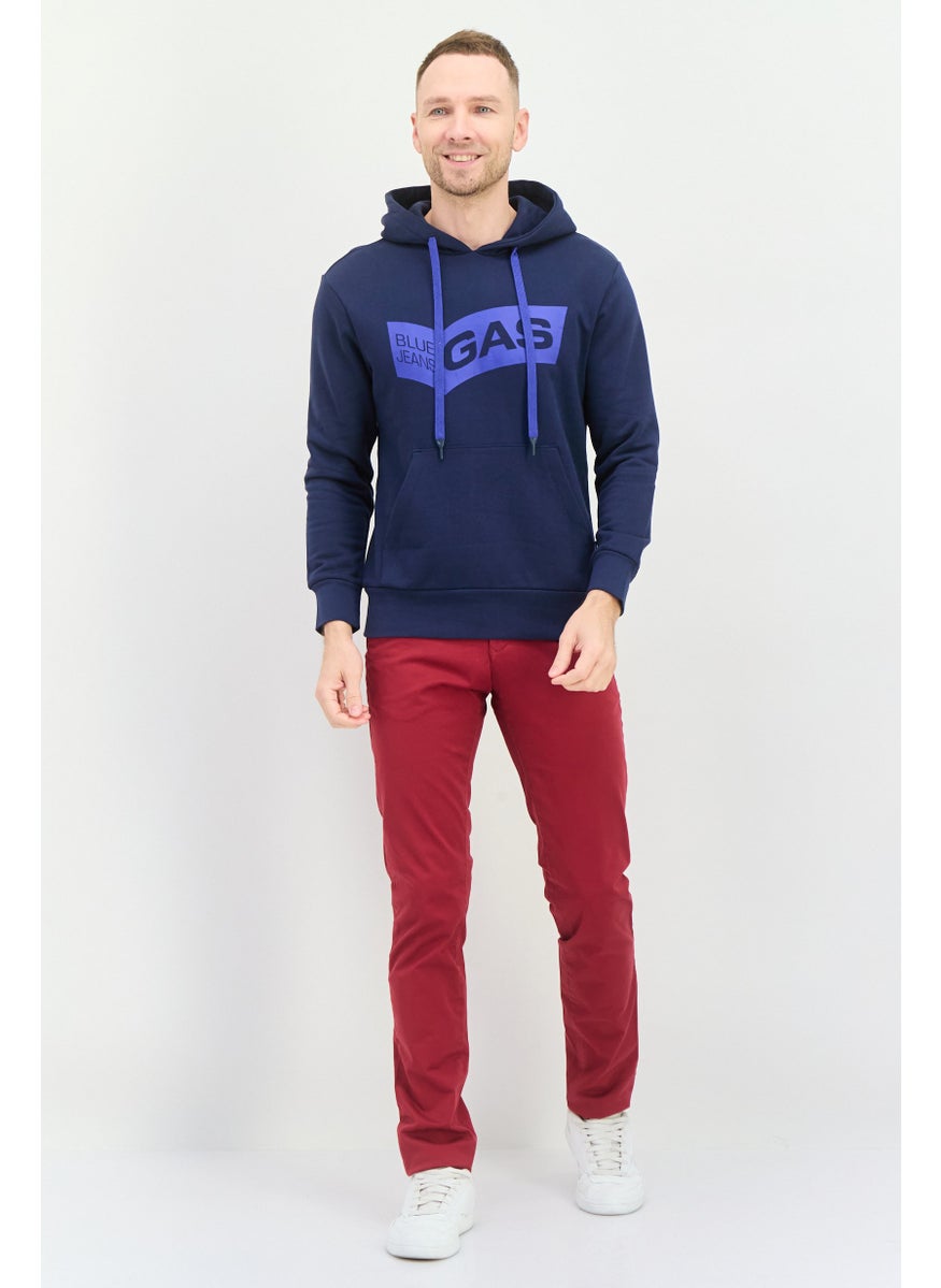 GAS - Men Hooded Long Sleeve Brand Logo Sweatshirt, Navy - Image 1
