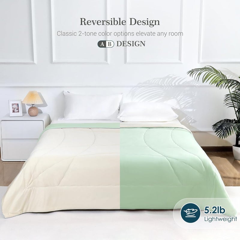 Elegear Cooling Comforter King Absorbs Body Heat to Keep Cool, Cooling Blanket for Hot Sleepers Japanese Arc-Chill 3.0 Cool Tech Fabric Summer Comforter Hypo-Allergenic Cooling Quilt - Green/Beige - Image 5