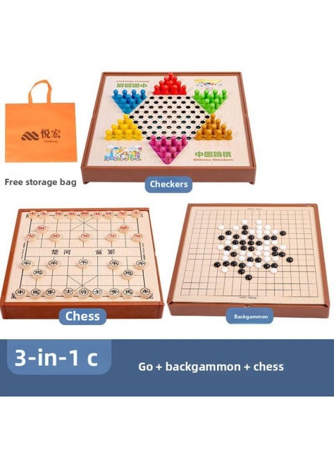 Multi-functional One Chessboard Flying Chess Checkers Backgammon Go Card Beasts Chess Children's Toys Foreign Trade-Color:Three-in-one [large Size] Checkers + Backgammon + Chess