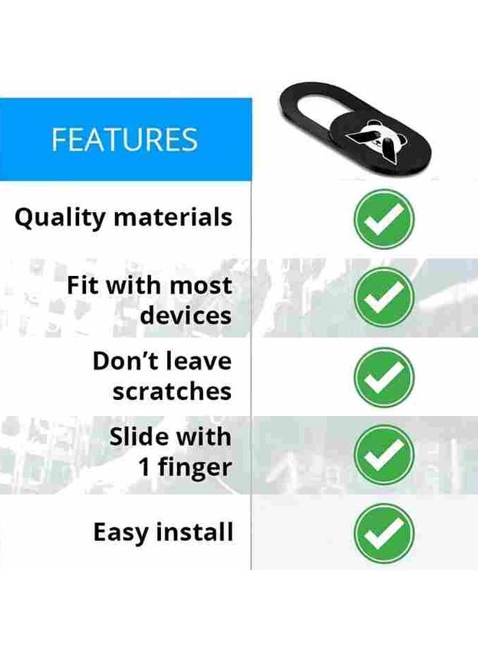 Webcam Cover, Slide for Desktop, Pc, Tablet, Phone, Fits Most ipad, iPhone, MacBook pro, Mac Air, Surface Pro – Ultra Thin 0.7mm Computer Camera Cover - Cute Panda Covers (8 Pack) - Image 3