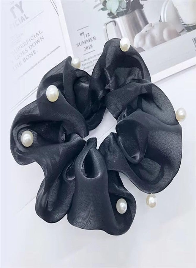 Ashkash 6Pcs Premium Organza Satin Scrunchies - Mixed Colors, Faux Pearl Mesh, Soft Elastic Hair Ties for Women - Stylish Ponytail & Updo Accessories - Image 5