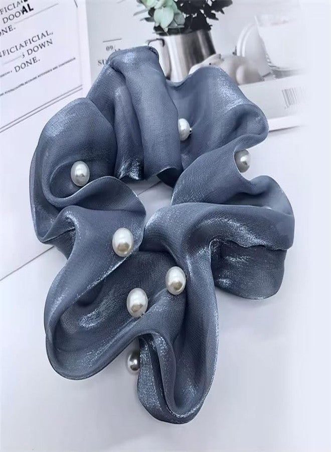 Ashkash 6Pcs Premium Organza Satin Scrunchies - Mixed Colors, Faux Pearl Mesh, Soft Elastic Hair Ties for Women - Stylish Ponytail & Updo Accessories - Image 3