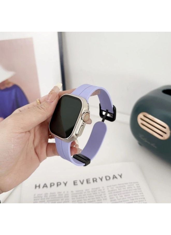 Generic For Iwatch10 For Apple Watch For Applewatch987654 Square Buckle Folding Magnetic Silicone Tape Ultra-Color:Ins [square Buckle Folding Magnetic Silicone] Lilac-44mm (iwatch 456 Generation Se)  - Image 1
