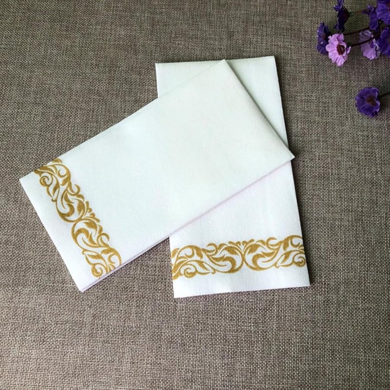 Gold Patterned Disposable Paper Napkins 40x30cm 6 Fold for Wedding Party Holiday Hotel Use - Image 5
