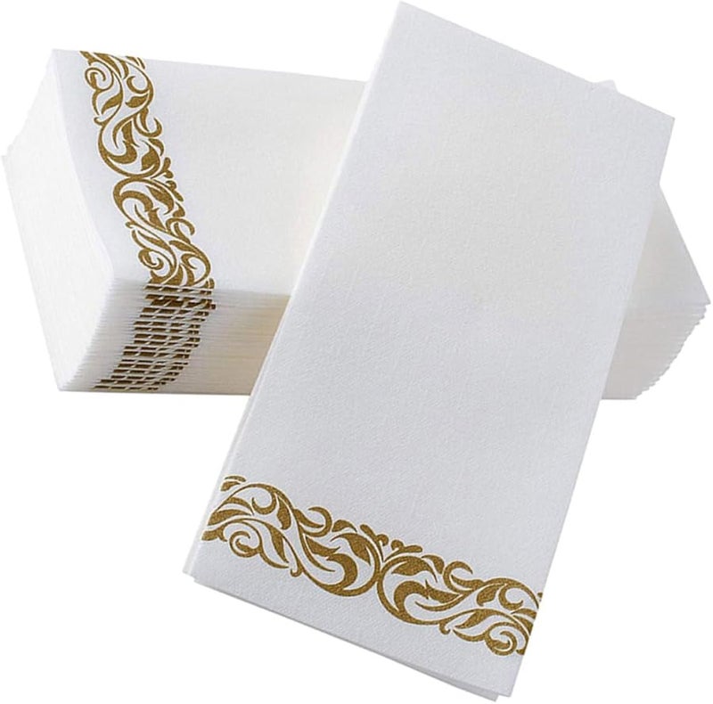 Gold Patterned Disposable Paper Napkins 40x30cm 6 Fold for Wedding Party Holiday Hotel Use - Image 1