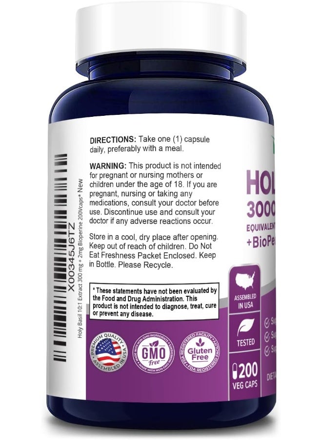 NusaPure Holy Basil 3000 mg with Bioperine - 200 Veg Capsules - Image 2