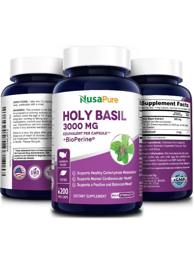 NusaPure Holy Basil 3000 mg with Bioperine - 200 Veg Capsules - Image 4
