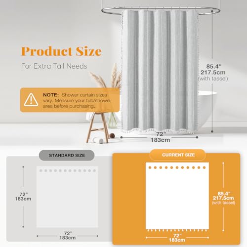 BTTN Boho Farmhouse Shower Curtain - Linen Rustic Heavy Duty Striped Fabric Shower Curtain Set with Tassel, Bohemian Vintage Country Cloth Shower Curtains for Bathroom，Grey，72" W x 84" L (Pack of 1) - Image 3