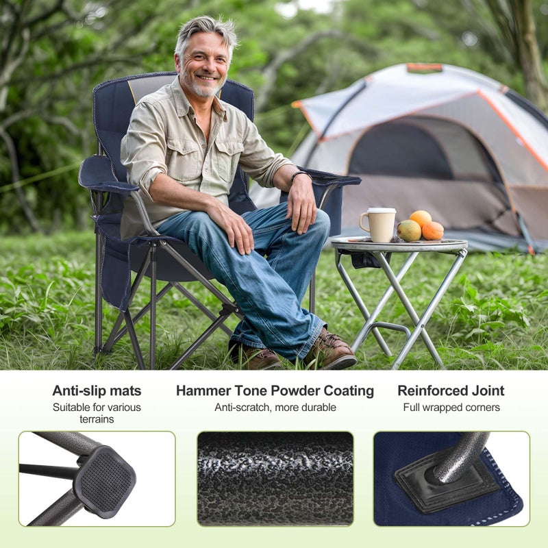 LET'S CAMP Folding Camping Chair Oversized Heavy Duty Padded Outdoor Chair with Cup Holder Storage and Cooler Bag, 450 LBS Weight Capacity, Thicken 600D Oxford,2 Pack - Image 4