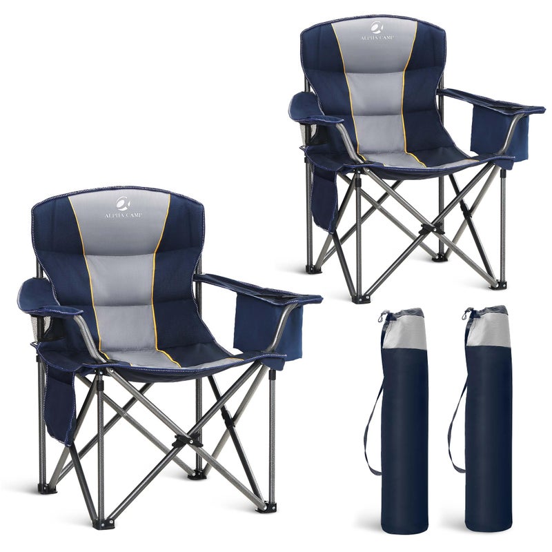 LET'S CAMP Folding Camping Chair Oversized Heavy Duty Padded Outdoor Chair with Cup Holder Storage and Cooler Bag, 450 LBS Weight Capacity, Thicken 600D Oxford,2 Pack - Image 1