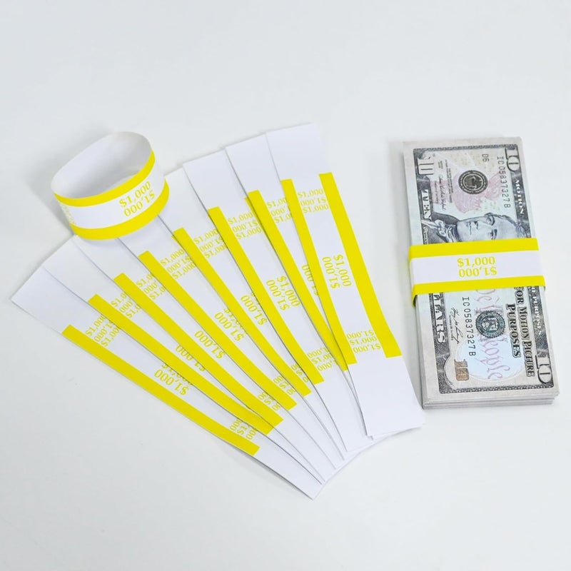 Y essential Store Currency Straps â€“ Bill Wrappers, Money Bands to Organize Bills, ABA Standard Colors, Self-Adhesive, 7.5 x 1.15 Inches (Yellow$1000-100pcs) - Image 4