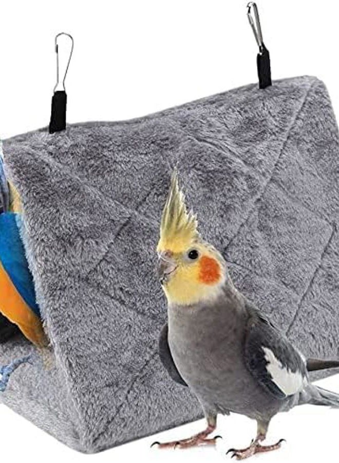 TOPINCN Pet Bed Mat, Soft Plush Hammock Hanging Cage Tent for Small Parrots, Winter Warm Bed, S-Gray - Image 1