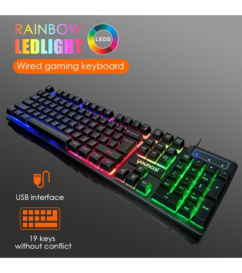 Multi Color Backlit Wired Gaming Keyboard QWERTY 104 Key 19 Key Conflict Free Ergonomic Design Model K8 - Image 1