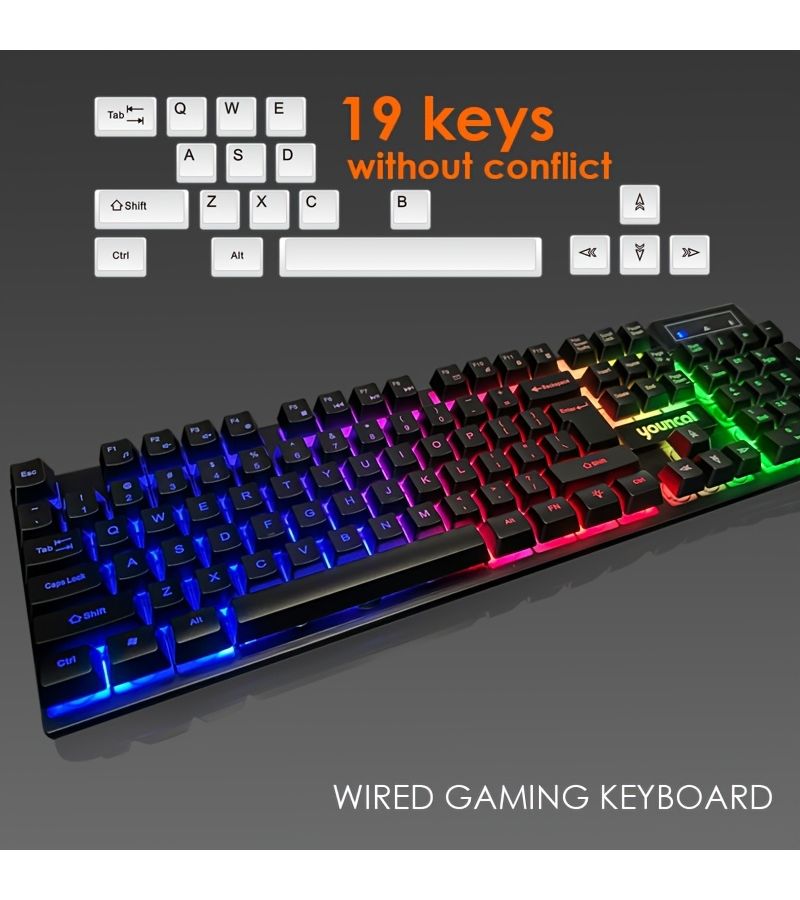 Multi Color Backlit Wired Gaming Keyboard QWERTY 104 Key 19 Key Conflict Free Ergonomic Design Model K8 - Image 4