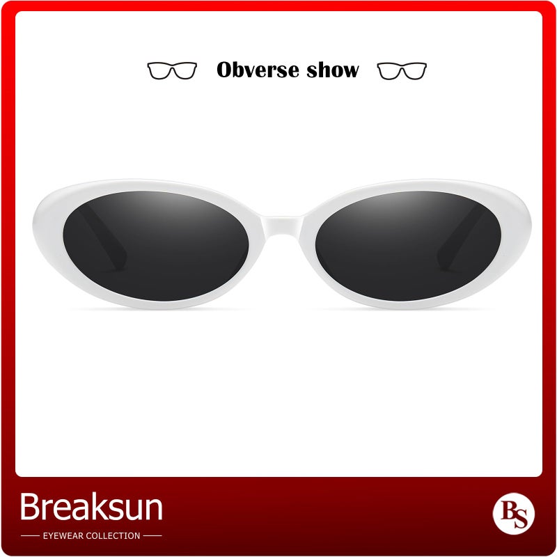 Breaksun Retro Oval Sunglasses for Women Men Fashion Small Oval Sunglasses 90s Vintage Shades (White/Grey) - Image 4