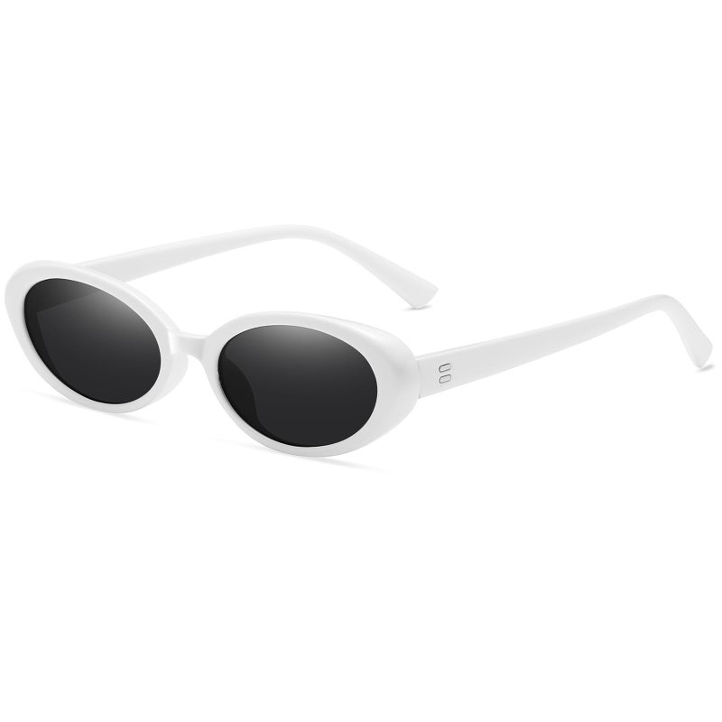 Breaksun Retro Oval Sunglasses for Women Men Fashion Small Oval Sunglasses 90s Vintage Shades (White/Grey) - Image 1
