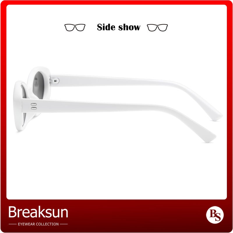 Breaksun Retro Oval Sunglasses for Women Men Fashion Small Oval Sunglasses 90s Vintage Shades (White/Grey) - Image 5