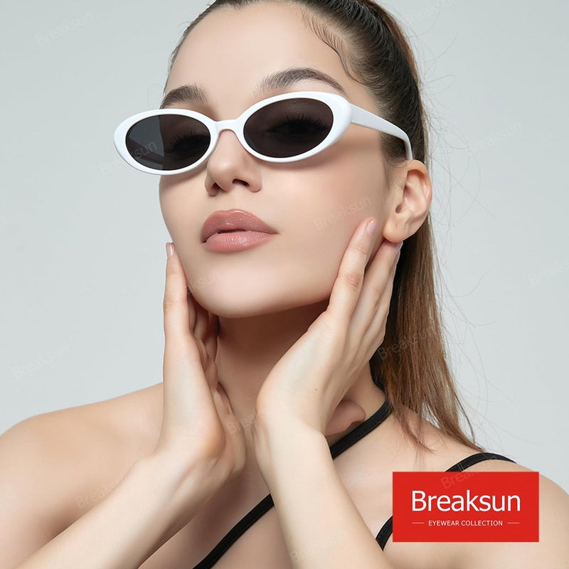 Breaksun Retro Oval Sunglasses for Women Men Fashion Small Oval Sunglasses 90s Vintage Shades (White/Grey) - Image 3