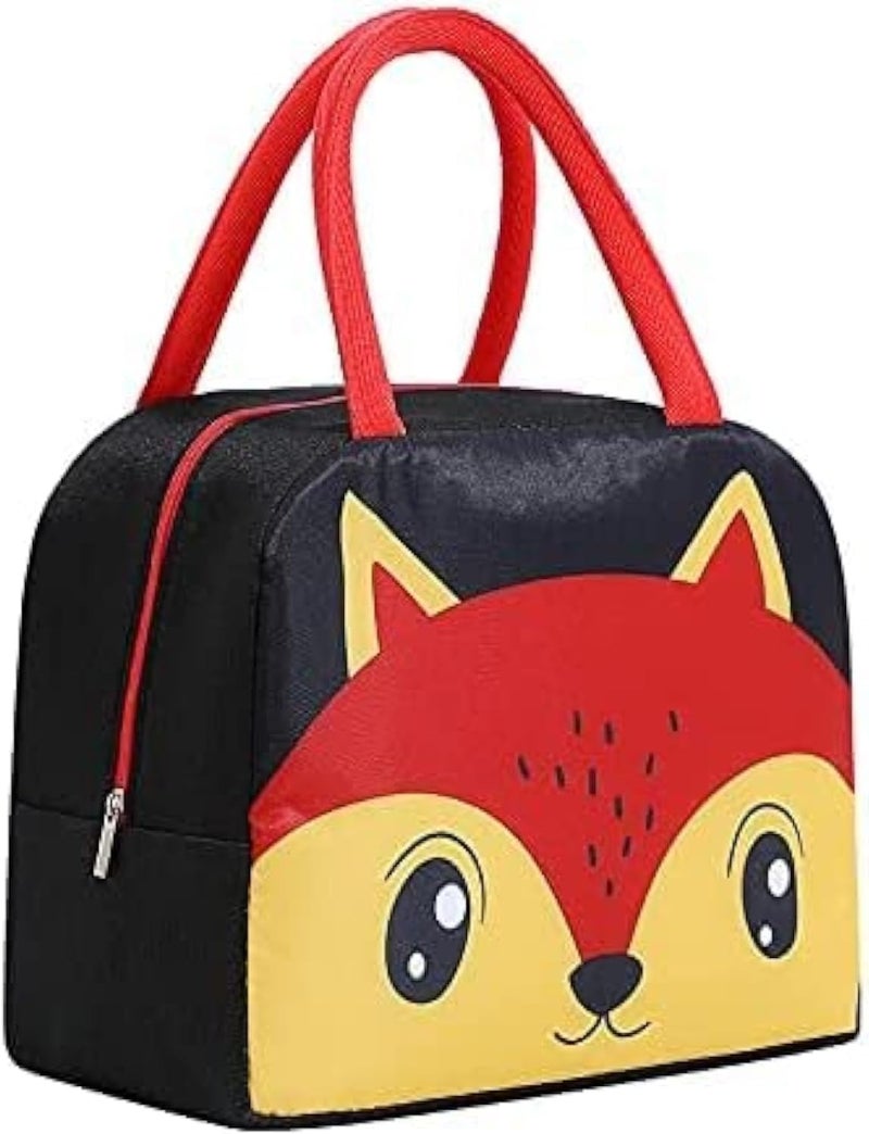 Flywind Kids Lunch Bag for Girls Boys Students | Small Foldable Waterproof Lunch Box for Travel Picnic School | Reusable Cartoon Insulated Lunchbag (Black Fox) - Image 1