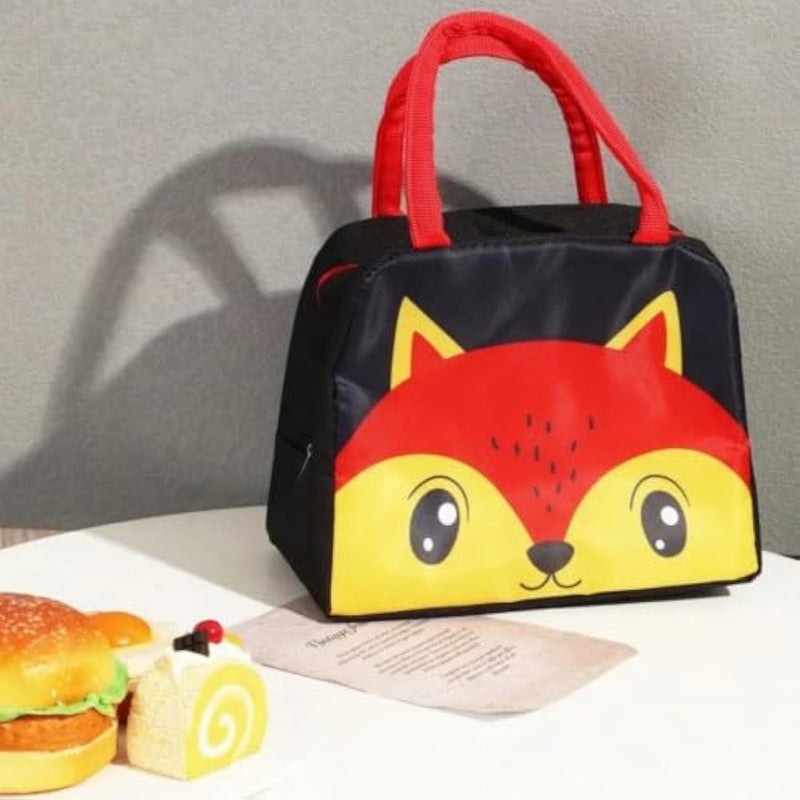 Flywind Kids Lunch Bag for Girls Boys Students | Small Foldable Waterproof Lunch Box for Travel Picnic School | Reusable Cartoon Insulated Lunchbag (Black Fox) - Image 3