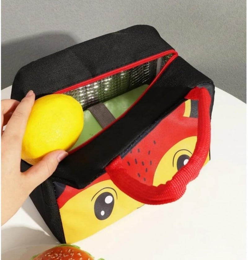 Flywind Kids Lunch Bag for Girls Boys Students | Small Foldable Waterproof Lunch Box for Travel Picnic School | Reusable Cartoon Insulated Lunchbag (Black Fox) - Image 4