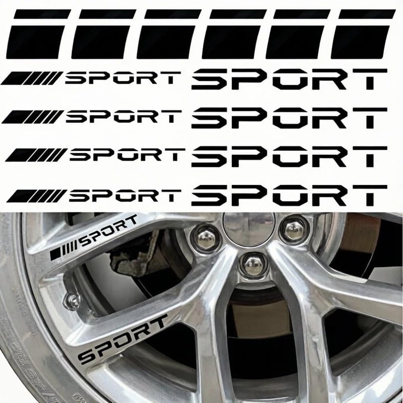 Pincuttee 14pcs Car Decal Stickers,Wheel Rim Decal Sticker,Sport Logo Reflective Stickers,Sport Emblem Car Rear Bumper Sticker,Rear Mirror Decals for All Vehicles (Black, 14PCS) - Image 1