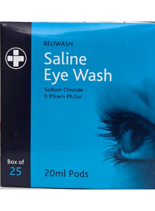 Sterile Saline Eye Wash Pods 20ml x 25 – Emergency Eye Irrigation Solution for Dust, Irritation, Chemical Exposure & Workplace First Aid Safety
