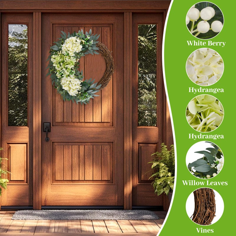 Covanm Spring Flower Wreath for Front Door, 20 Inch Hydrangea Door Wreath with White Berries, Summer Eucalyptus Wreaths for Front Door Outside All Season, Farmhouse, Indoor Outdoor Wall Decor - Image 4