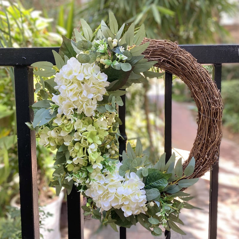 Covanm Spring Flower Wreath for Front Door, 20 Inch Hydrangea Door Wreath with White Berries, Summer Eucalyptus Wreaths for Front Door Outside All Season, Farmhouse, Indoor Outdoor Wall Decor - Image 2