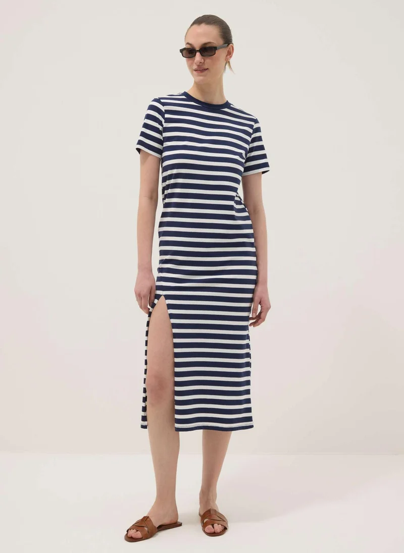 او في اس OVS Blue Striped Stretch Cotton Maxi Dress