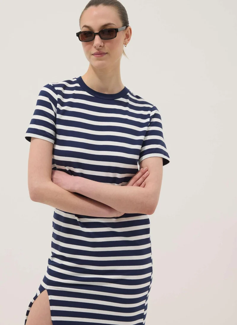 او في اس OVS Blue Striped Stretch Cotton Maxi Dress