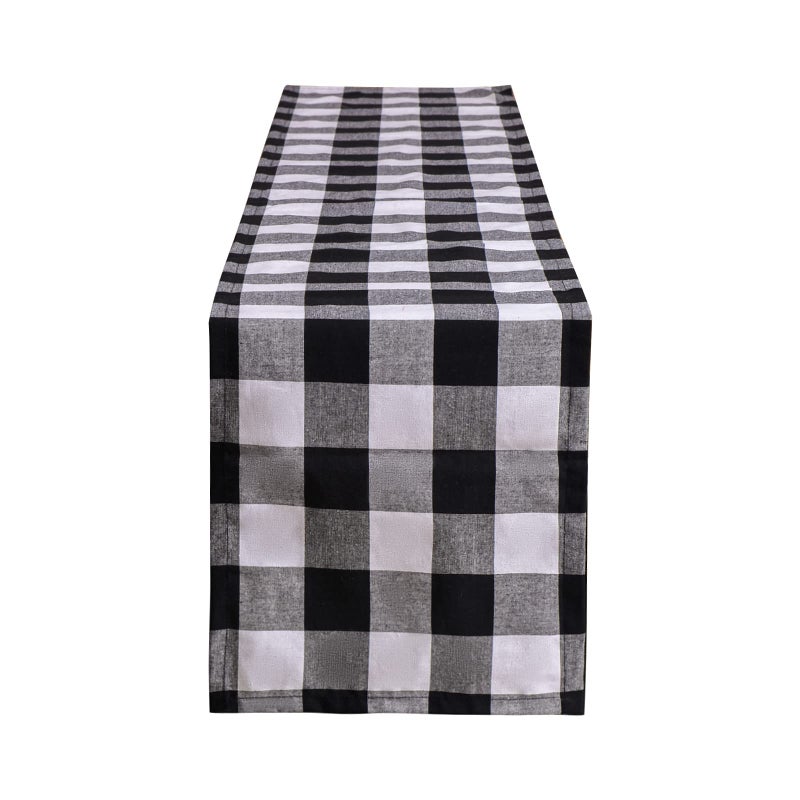 Tosewever Buffalo Check Plaid Table Runner Cotton Polyester Blend Classic Family Dinner Table Runners for Indoor Outdoor Parties Christmas Events Home Decoration Black and White 14 x 72 Inch