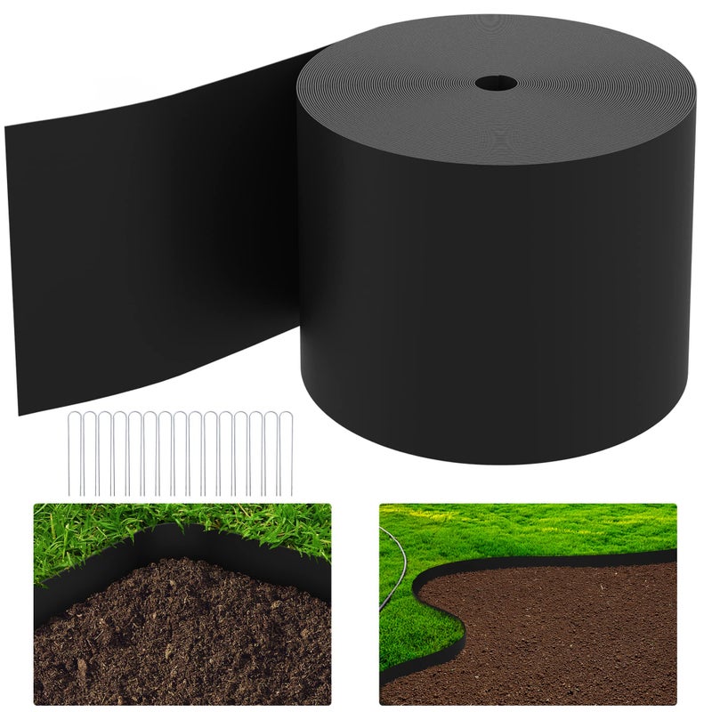 Watayo 50 FT Grass Barrier Landscape Edging Coil - 5 inch Depth Terrace Board Edging - Flexible Garden Bed Weed Barrier for Lawn Area Driveway Path Sidewalk - Image 1