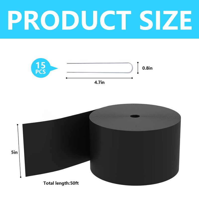 Watayo 50 FT Grass Barrier Landscape Edging Coil - 5 inch Depth Terrace Board Edging - Flexible Garden Bed Weed Barrier for Lawn Area Driveway Path Sidewalk - Image 2