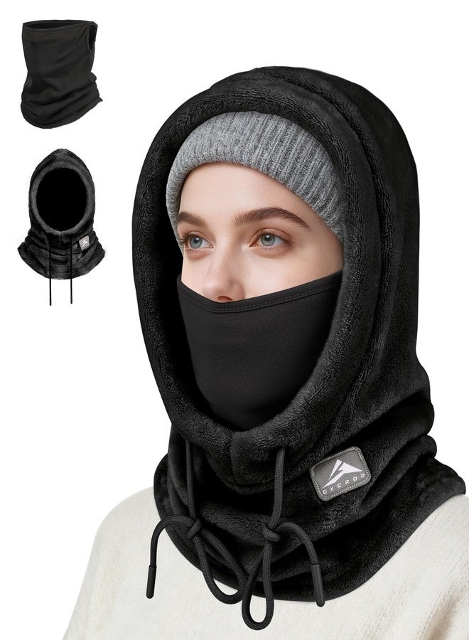 GXCROR Balaclava Ski Mask for Men & Women - Windproof Thermal Fleece Face Mask with Neck Gaiter for Skiing, Snowboarding, Black, One size - Image 2