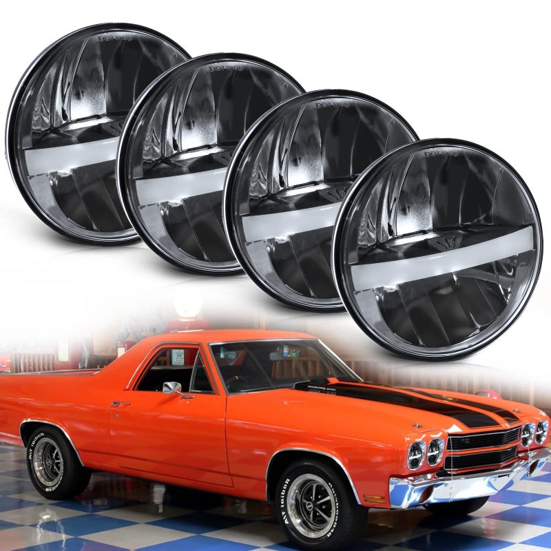 UNISHINE 5 34 575 inch LED Headlights Round 4pcs Reflector HiLo Beam with DRL Sealed Beam H5001 H5006 fit for Peterbilt 349 359 fit for Impala 5976 fit for Dodge
