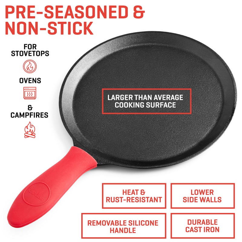Uno Casa 10 Inch Cast Iron Tortilla Press & Comal Pan Bundle - Non-Stick, Heat-Resistant, Family Size, Gas Stovetop Compatible - Image 3