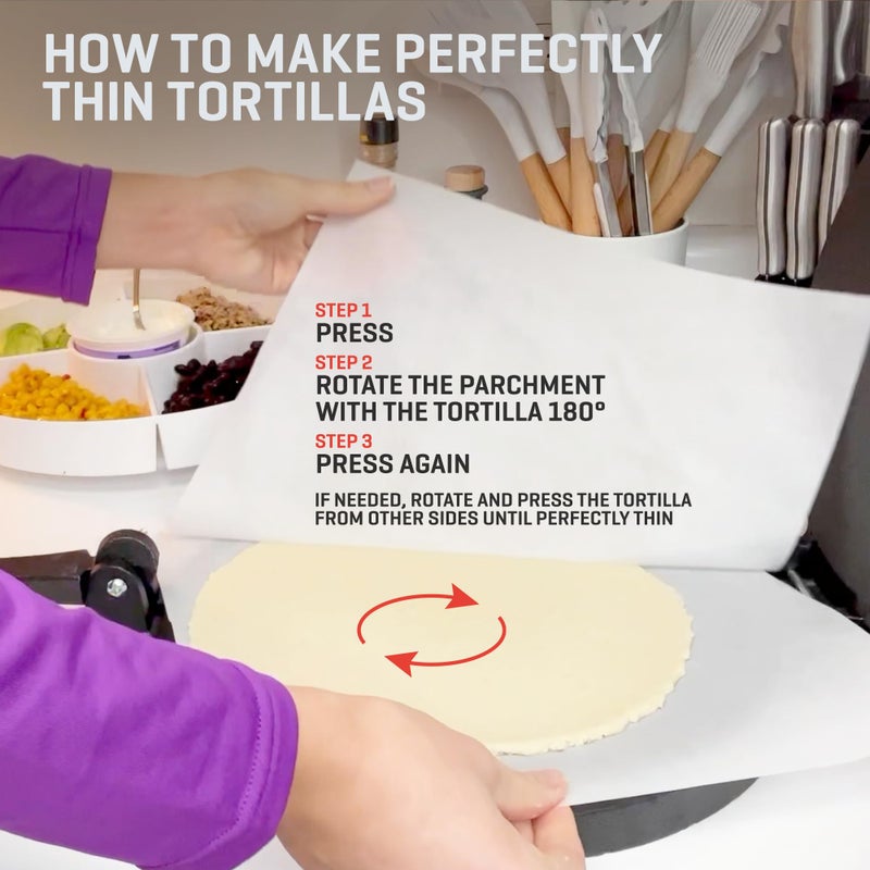 Uno Casa 10 Inch Cast Iron Tortilla Press & Comal Pan Bundle - Non-Stick, Heat-Resistant, Family Size, Gas Stovetop Compatible - Image 5