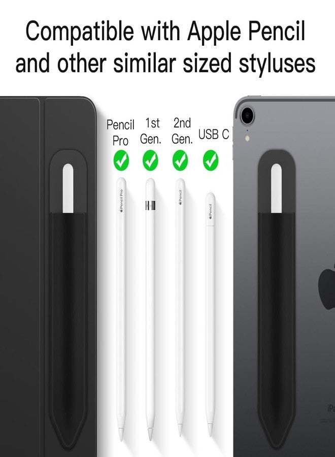 MoKo Pencil Holder Sticker Fit Apple Pencil Pro, Apple Pencil (USB-C), iPencil 1st/2nd Generation, Elastic Pencil Pocket Pouch Adhesive Sleeve Attached to iPad Case for Stylus Pens,Black - Image 2