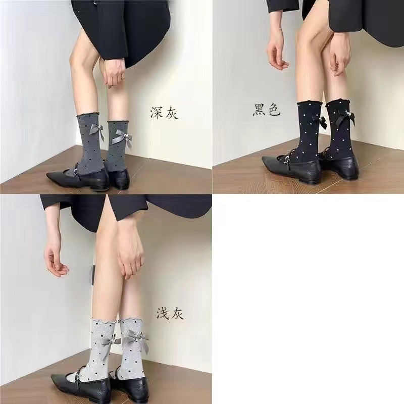 Cute Japanese Ruffle Ballet Socks with Bow Black  - Image 3