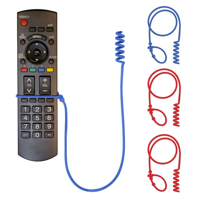 Perfect Curve Remote Leash 4-Pack, TV Remote Control Tether Cord, Remote Attachment to not Lose It, Adjustable & Snug Remote Control Leash for All Brands and Sizes, 2 Blue & 2 Red TV Remote Finders - Image 1