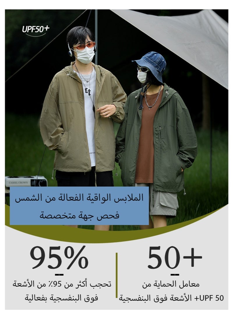 Mijioceon Sun Protection Clothing Jacket, UPF 50+ Unisex Lightweight Long-sleeved Ice Silk Hooded Shirts Anti-UV Fishing Outdoor Clothes for Men Women Unisex couple style - Image 2