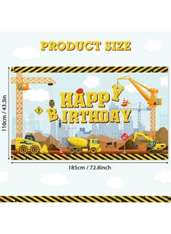 Irenare Construction Happy Birthday Backdrop Dump Truck Background Excavator Crane Birthday Party Banner Digger Excavator Truck Background Photography Studio Props Cake Table Boy Kids Birthday Decorations  - Image 3