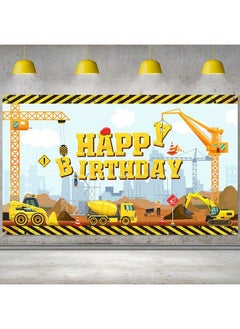 Irenare Construction Happy Birthday Backdrop Dump Truck Background Excavator Crane Birthday Party Banner Digger Excavator Truck Background Photography Studio Props Cake Table Boy Kids Birthday Decorations  - Image 2