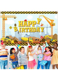 Irenare Construction Happy Birthday Backdrop Dump Truck Background Excavator Crane Birthday Party Banner Digger Excavator Truck Background Photography Studio Props Cake Table Boy Kids Birthday Decorations  - Image 5