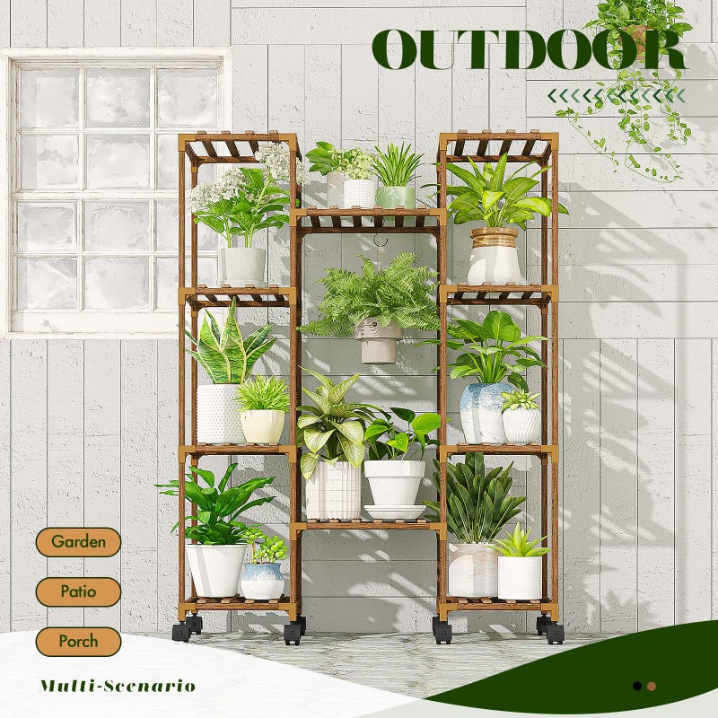 GENTINGBRO Plant Stand with Wheels Outdoor Indoor Hanging Plant Shelf for Multiple Plants Tall Large Holder for Living Room Patio Balcony Garden Corner Mobile - Image 4